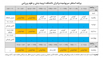 برنامه زمان‌بندی استفاده از سالن‌ها و کلاس‌های ورزشی مجتمع کوی دانشگاه تهران