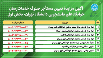 فراخوان مزایدۀ تعیین مستأجر صنوف خدمات‌رسان خوابگاه‌های دانشجویی دانشگاه تهران- بخش اول